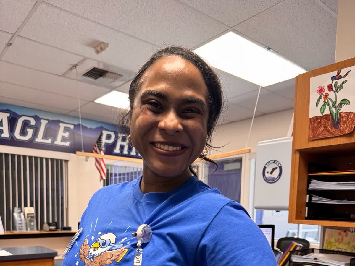 Baldy View principal Angela Huerta smiling in her school office